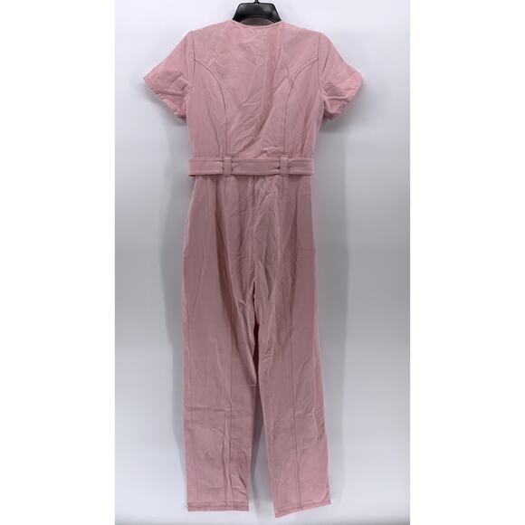 & OTHER STORIES Women's Light Pink Half-Zip Belted Short Sleeve Jumpsuit SZ 4 - Picture 3 of 14